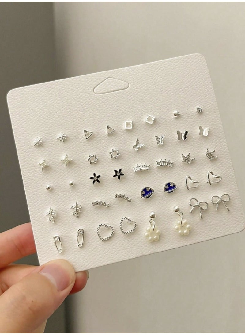 ڤيا مجموعة أقراط نسائية مكونة من 20 زوج بتصاميم الفراشة والتاج - Image 2